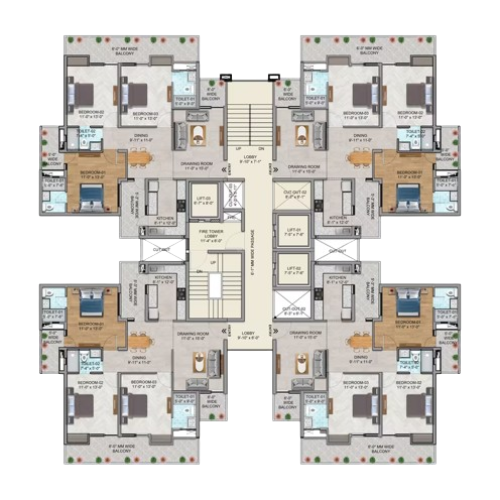 3 BHK Tower Layout